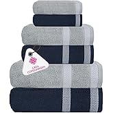 CASA COPENHAGEN Solitaire Mix 6 Pieces Towel Set- Grey Violet + Navy, 600 GSM 2Bath Towel 2Hand Towel 2Washcloth, Designed in Denmark Made of Soft Egyptian Cotton for Bathroom, Kitchen & Shower