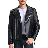 WULFUL Men's Leather Jackets, Faux Bomber Jacket for Men Motorcycle Lapel Asymmetric Zip-Up Slim Fit Biker Coat