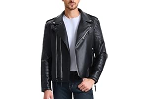 WULFUL Men's Leather Jackets, Faux Bomber Jacket for Men Motorcycle Lapel Asymmetric Zip-Up Slim Fit Biker Coat