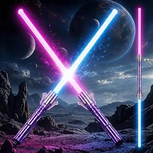 Dulovkpt 2 Pack Light Saber for Kids and Adults,7 Colors & Sounds | 2 in 1 Retractable Duel LightSaber,USB, Light up Sword,Co