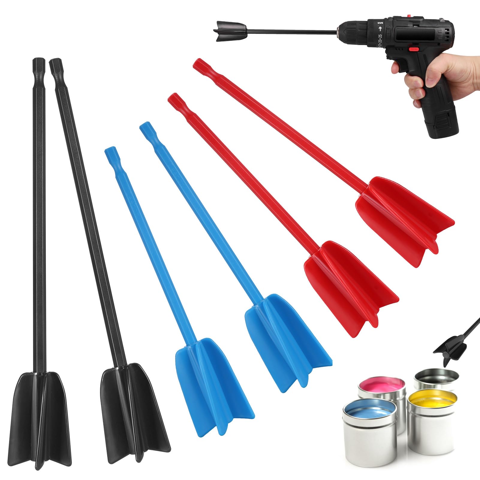 Zocipro 6Pcs Drill Mixer Attachment, Reusable Epoxy Mixer Attachment for Any 1/4" Drill, Mixer Drill Attachment Mixing Tool for Mixing Epoxy Resin Painting Ceramic