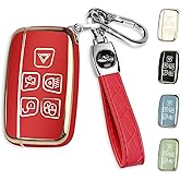 MILD EAST for Land Rover Key Fob Cover with Keychain, Car Key Case Shell Protector 5 Buttons for | Range Rover Evoque Sport Velar | Land Rover Discovery LR4 a9 | Jaguar F-Pace F-Type XE XF XJ |, Red