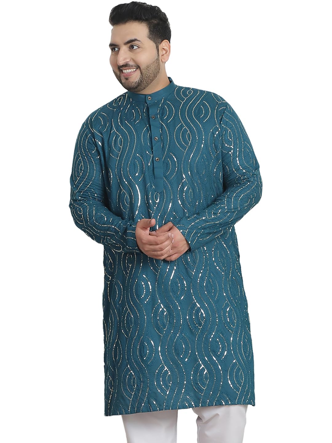 Photo 1 of Sojanya PLUS (Since 1958) Men's Cotton Designer Teal Blue Long Kurta