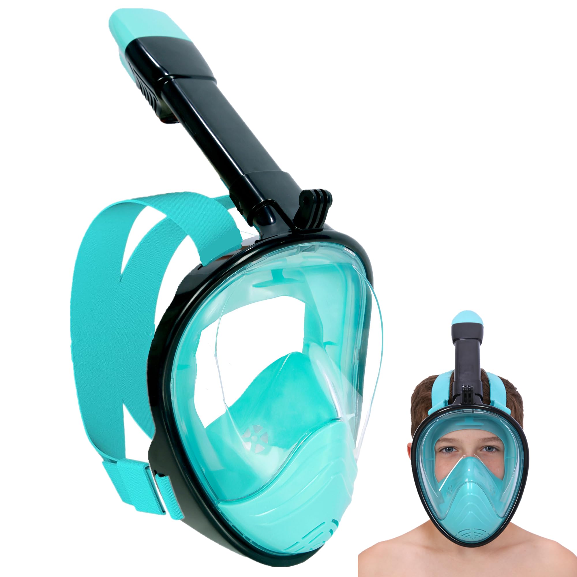 Snorkel Mask for Kids,Full Face Diving Mask Anti-Fog, Anti-Leak 180°view Design, Snorkeling Mask Set for Kids Girls Boys- Sports Camera Compatible(BlackGreen XS)