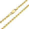 Nuragold 18k Yellow Gold 3mm Rope Chain Diamond Cut Pendant Necklace, Mens Womens Jewelry 16" 18" 20" 22" 24" 26"