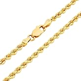 Nuragold 18k Real Yellow Gold 3mm Rope Chain Diamond Cut Necklace (16"-26") Italian Jewelry for Men & Women