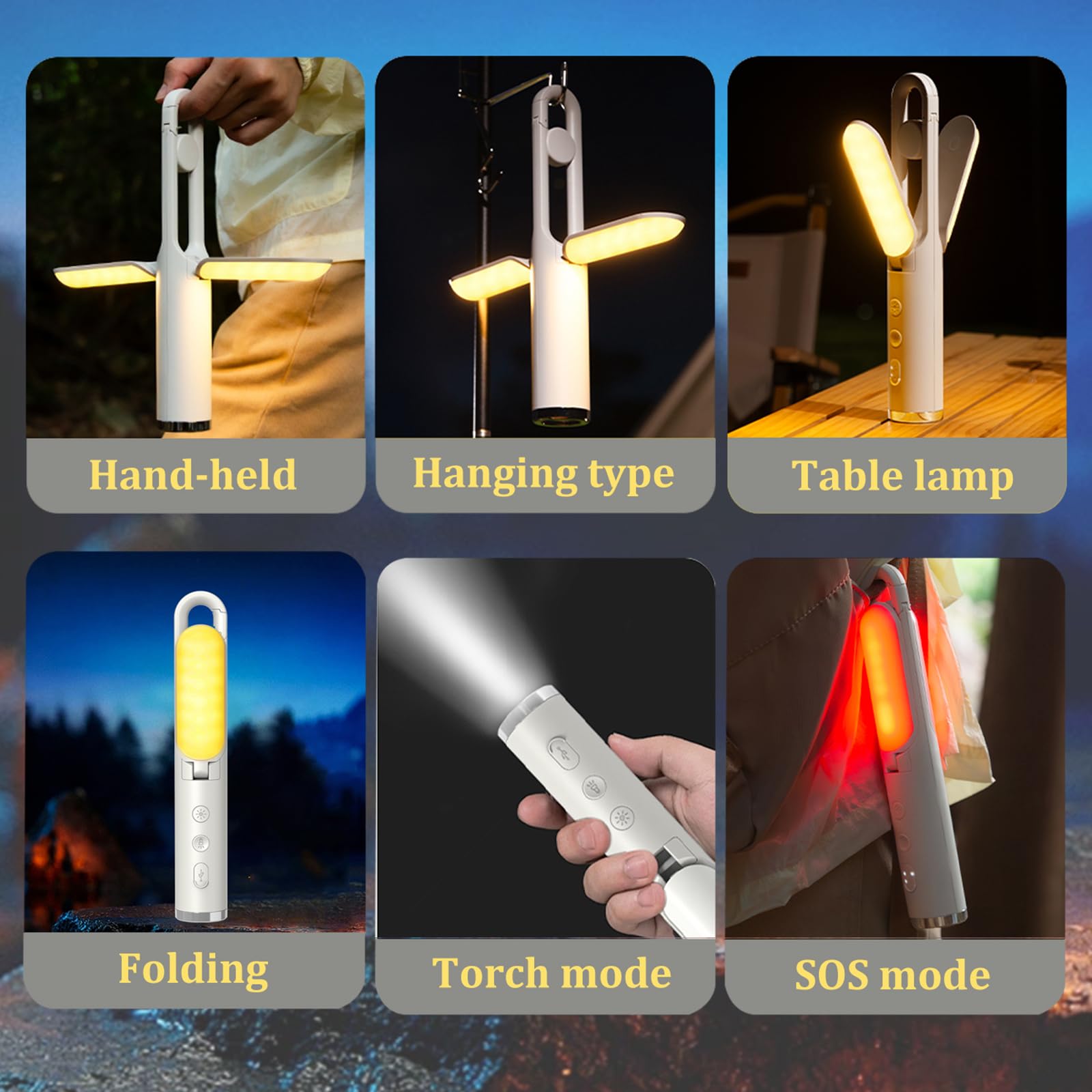 LED Camping Light, JMKMGL Foldable Rechargeable Light Built-in 2400mAh Battery, 5 Mode, Multifunctional Emergency Light with Flashlight and SOS Function for Camping Fishing Hiking and Travel