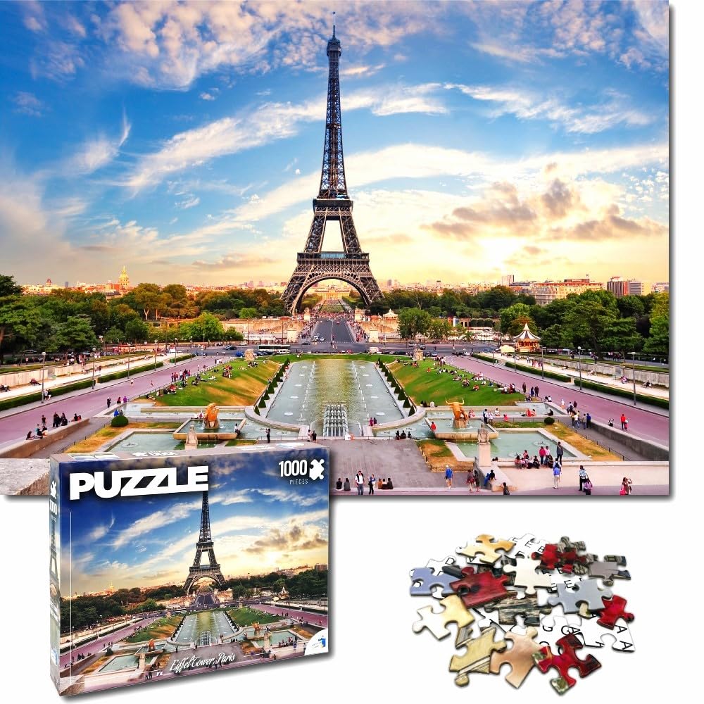 Universal Castle 1000 Pieces Jigsaw Puzzles for Adults Landscape Panorama Europe Landmark Photo Classic Impossible Puzzle (Eiffel Tower Paris, France)