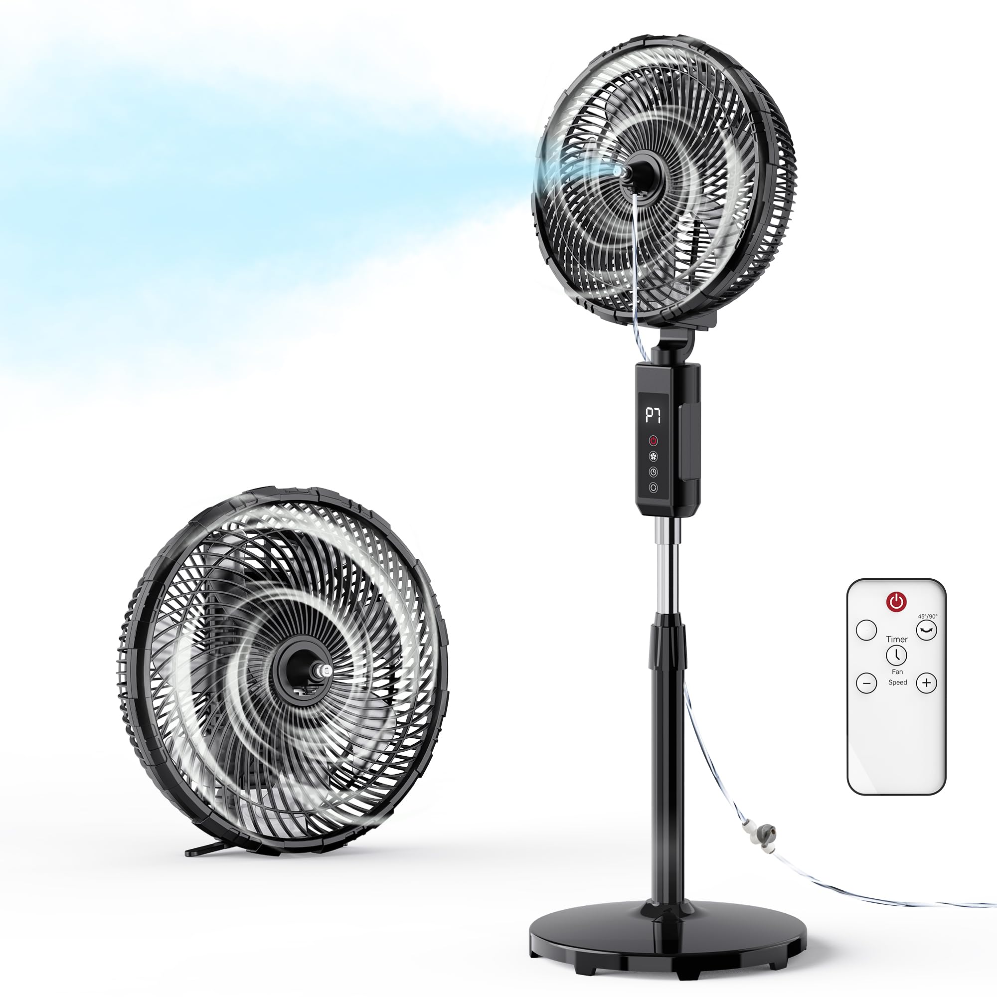 Photo 1 of **FACTORY SEALED** Outdoor Misting Fan, 12-Inch 20000mAh Outside Water Cooling Fan for Patios Bedroom, 2 In 1 Portable Standing & Tabletop Oscillating Fans with Mister Kit, Mist Fans with Remote/Spray/7 Gear/Timer