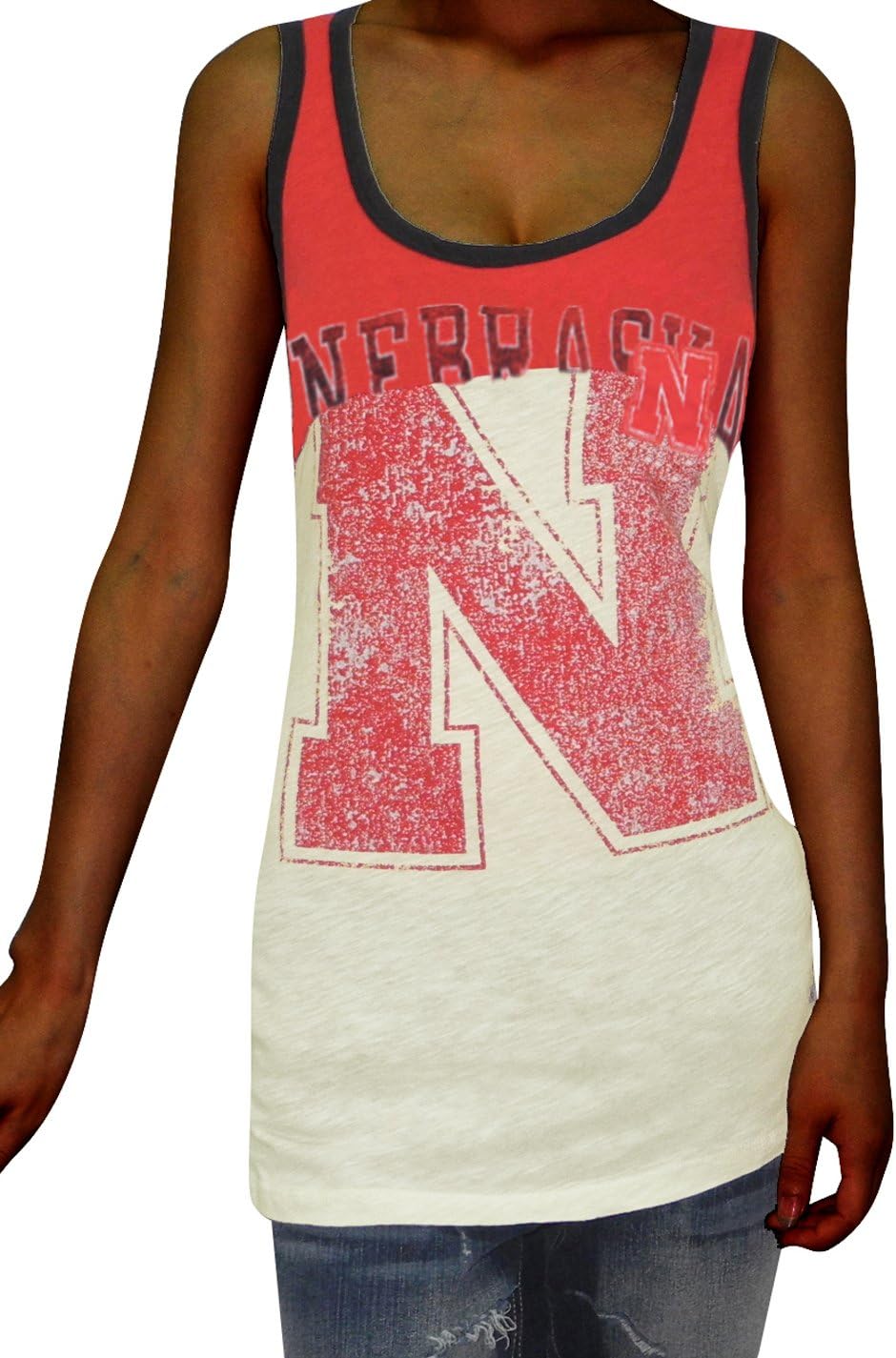 Womens NCAA Nebraska Cornhuskers Athletic Tank Top (Vintage Look) 2XL Beige Clothing