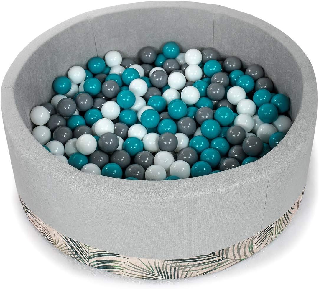 Tweepsy Soft Baby Round Ball Pool Pit 250 Balls 90x30cm Handmade EU - BKODP5N - Palm-Light Grey Pool: Turquoise, White, Grey