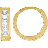 10kt Yellow Gold Womens Princess-Cut Cubic Zirconia Huggie Hoop Earrings