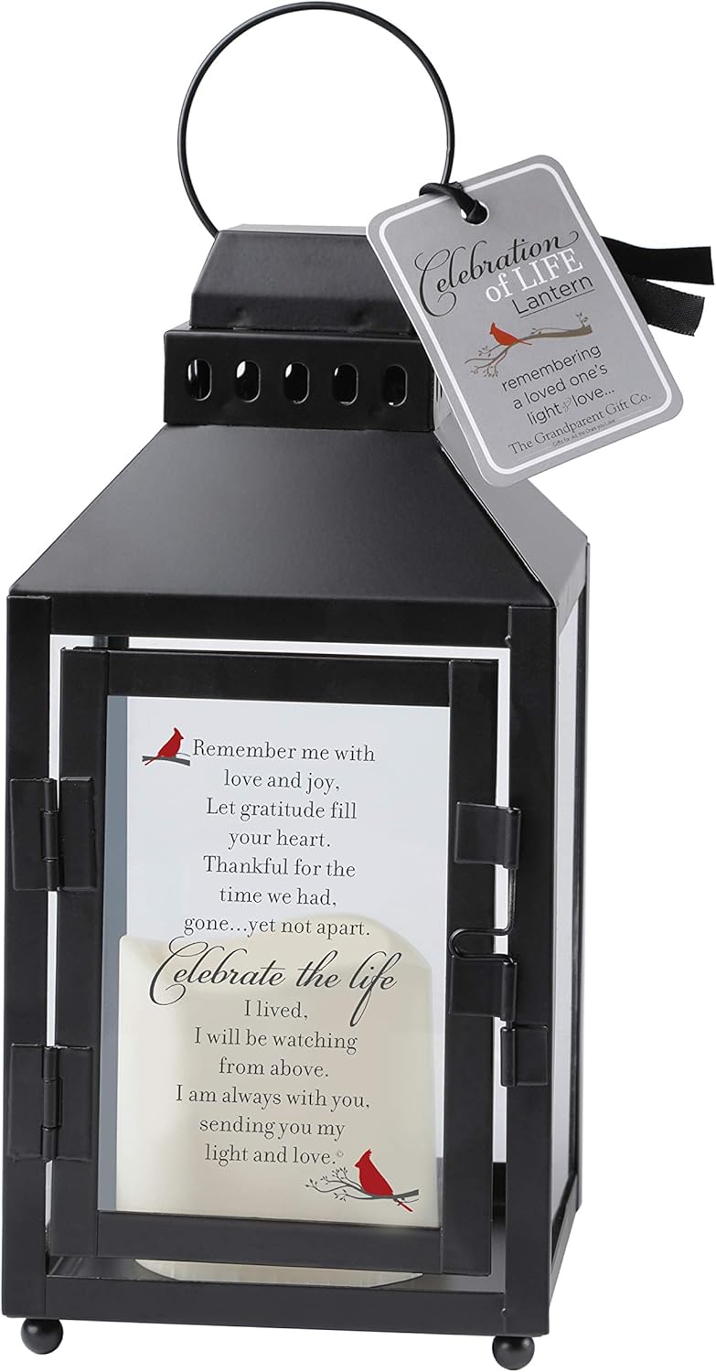 Celebration of Life Memorial Lantern with Flickering LED Candle-Thoughtful Bereavement/Sympathy Gift for Loss of Loved One (Black): Home & Kitchen