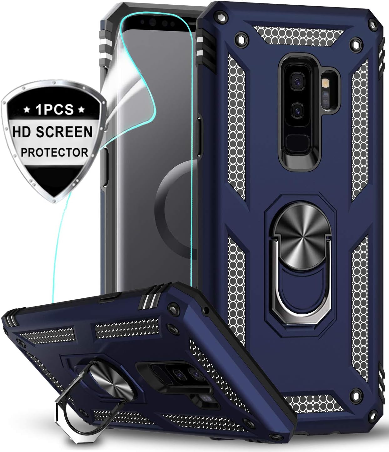 LeYi Coque Galaxy S9 Plus avec Anneau Support, Double Couche Renforcée