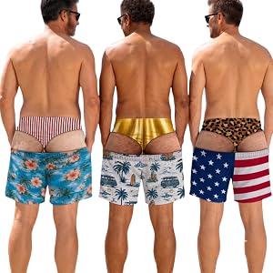 Funny Hairy Big B@@Ty for Him - Custom American Flag Beach Shorts, Summer Beach Buddy Funny Hairy Big Booty Illusion Swim Tru