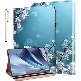 KEFBWAO Case for Google Pixel Tablet 11 inch 2023, Flip Wallet Leather Shockproof Cover with Stylus Holder, Plum Blossom