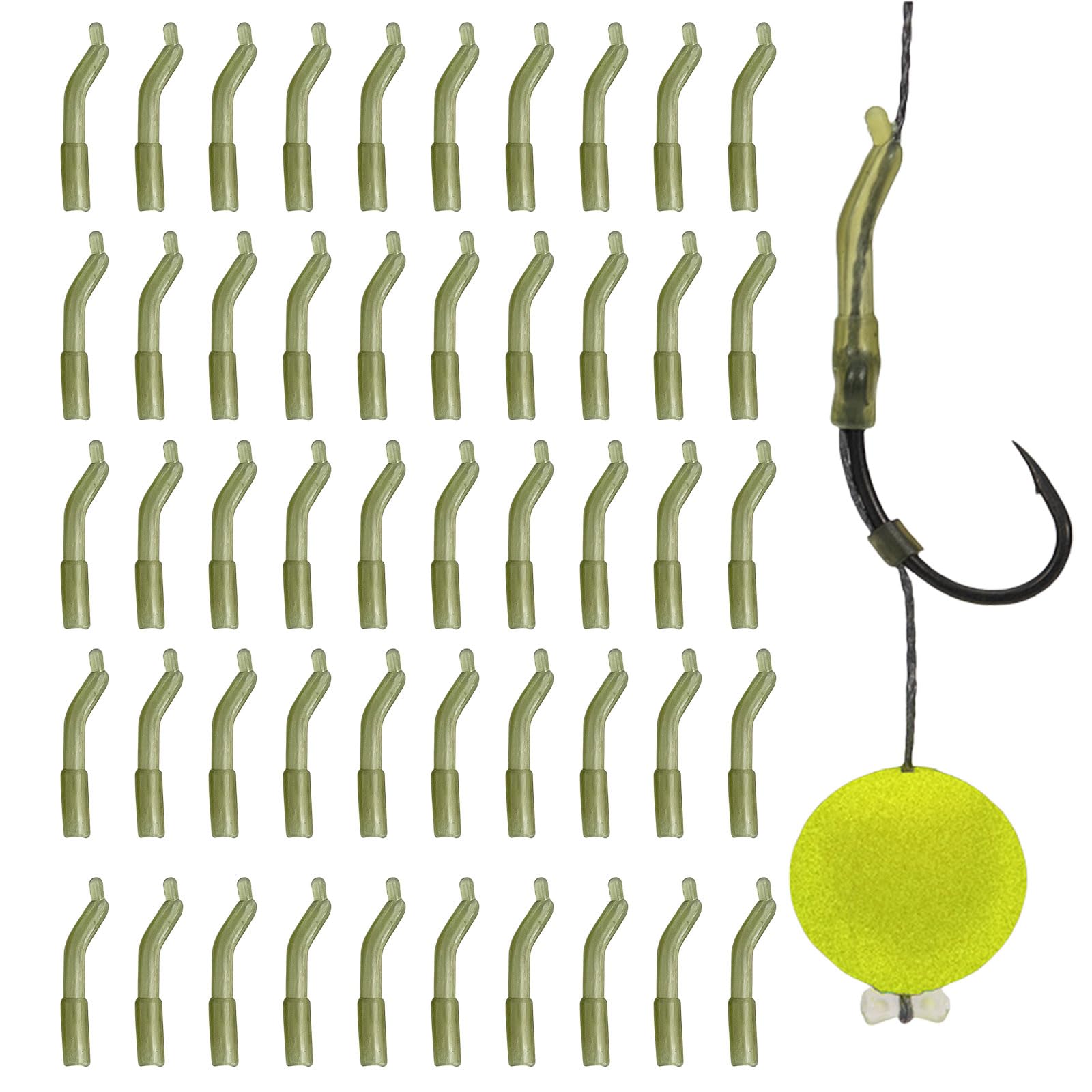 OTKARXUS Anti Tangle Sleeves Fishing Carp,50PCS Anti Tangle Sleeves Tail Rubber Tubes Carp Fishing Accessories,Helps Eliminate Fishing Terminal Tackle Tangles (Light Green B)