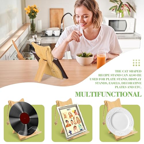 Bamboo Recipe Book Stand - Foldable Cookbook Holder For Kitchen Counter, IPad, Magazines