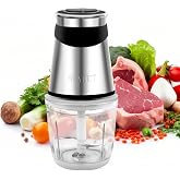 BUMET 500W Mini Chopper 2.5-Cup Glass Bowl Steel Blades | stainless steel blade and BPA free great for Small-batch chopper for meat, veggies &amp; baby food. Compact &amp; easy-clean.