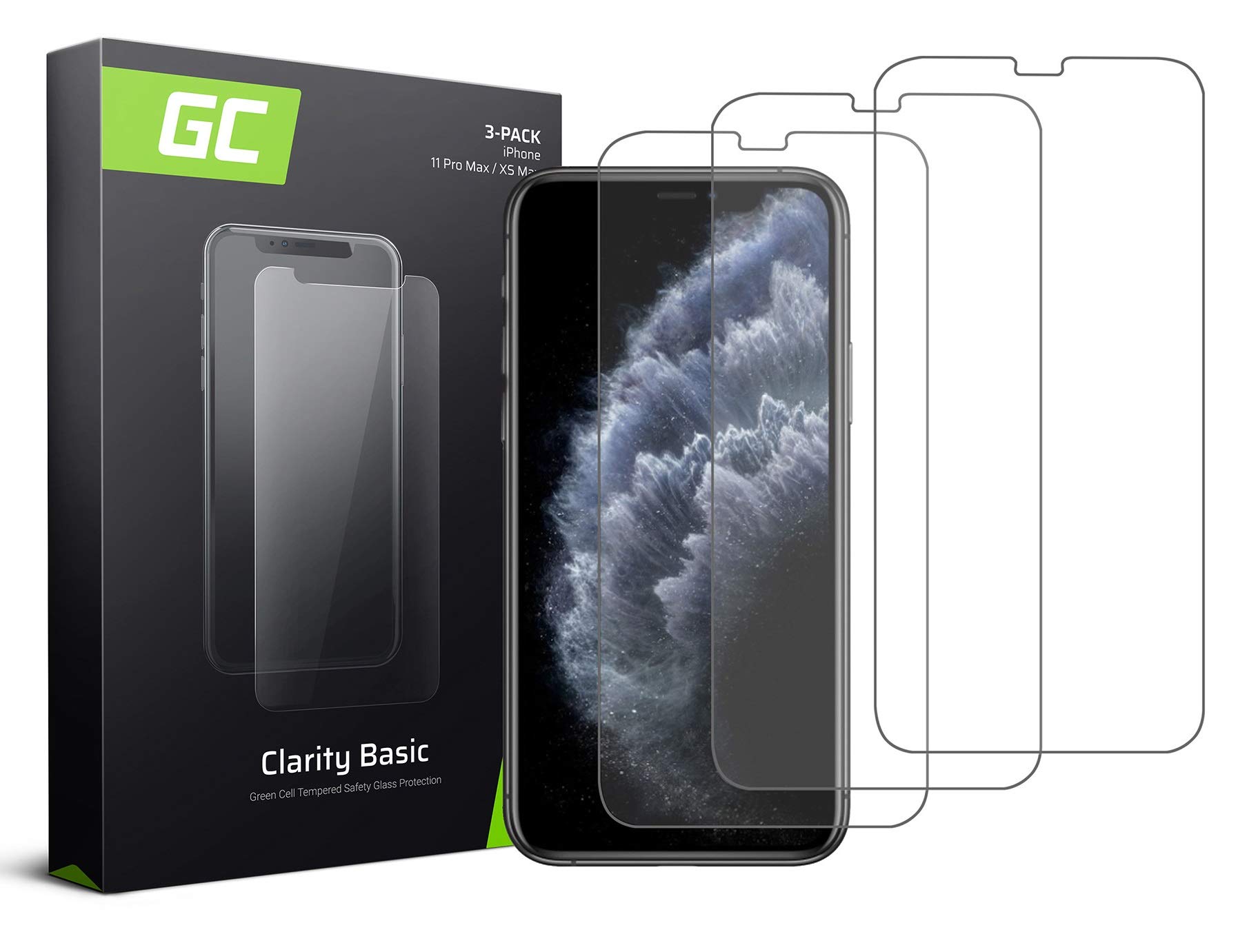 Green Cell Pack of 3 Tempered Glass for iPhone 11 Pro Max XS Max Screen Protector Protector Glass 9H Hardness Glass Film Glass Screen Protector Tempered Glass Film