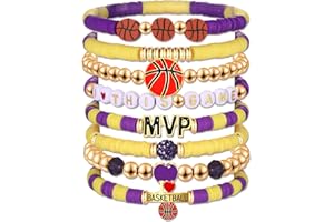 HZEYN Basketball Bracelets for Women - Stackable Beaded Friendship Bracelets for Game Day Sports Mom Accessories