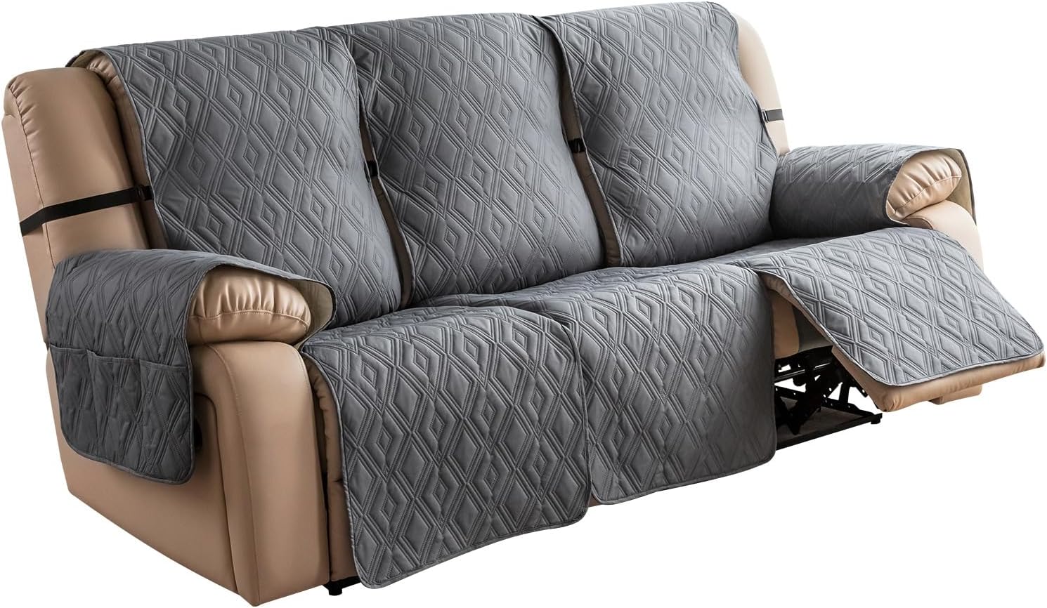 Slipcovers - Genina Couch Cover for Reclining Couch 3 Seat Non-Slip, Recliner Sofa Covers for 3 Cushion Couch, Recliner Couch Cover Furniture Protector with Elastic Straps for Pets, Dogs (Dark Gray, Recliner Sofa)