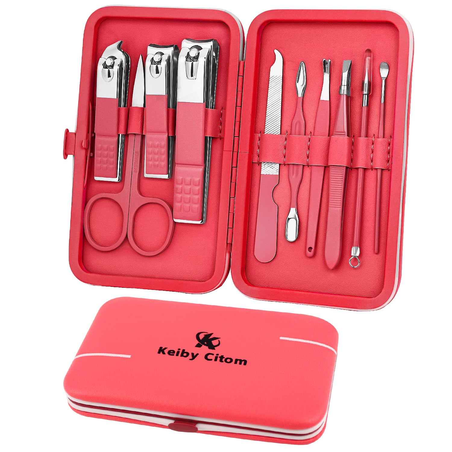 Manicure Set 10pcs Professional Nail Clippers Kit Pedicure Care Tools-Stainless Steel Grooming Tools for Travel (Sakura Pink)