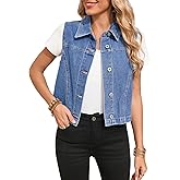 Sidefeel Women's Denim Vest Sleeveless Collared Crop Jean Vest Top Button Down Waistcoat