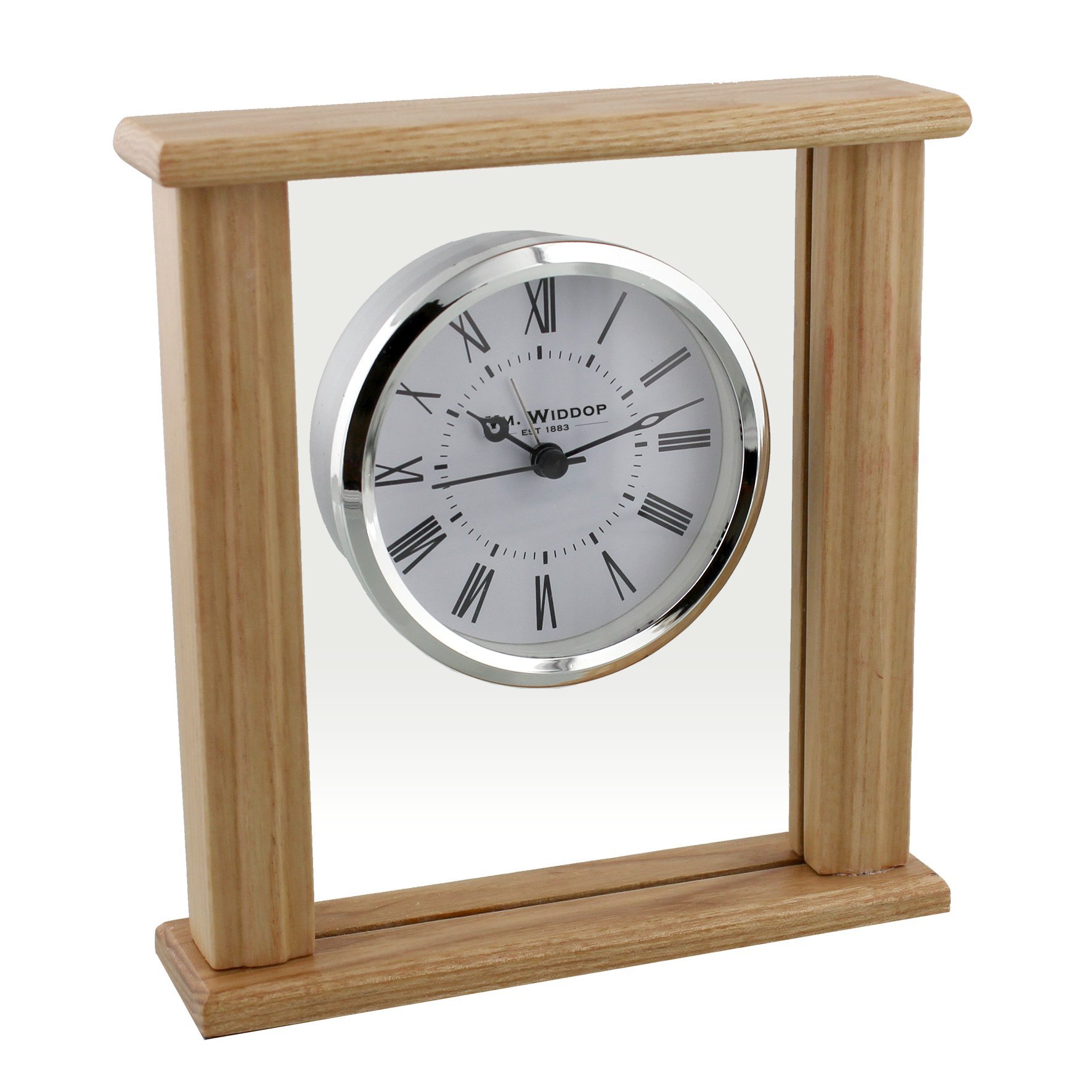 Watching Clocks Wm Widdop Rectangular Glass Mantel Clock - Wooden Pillars