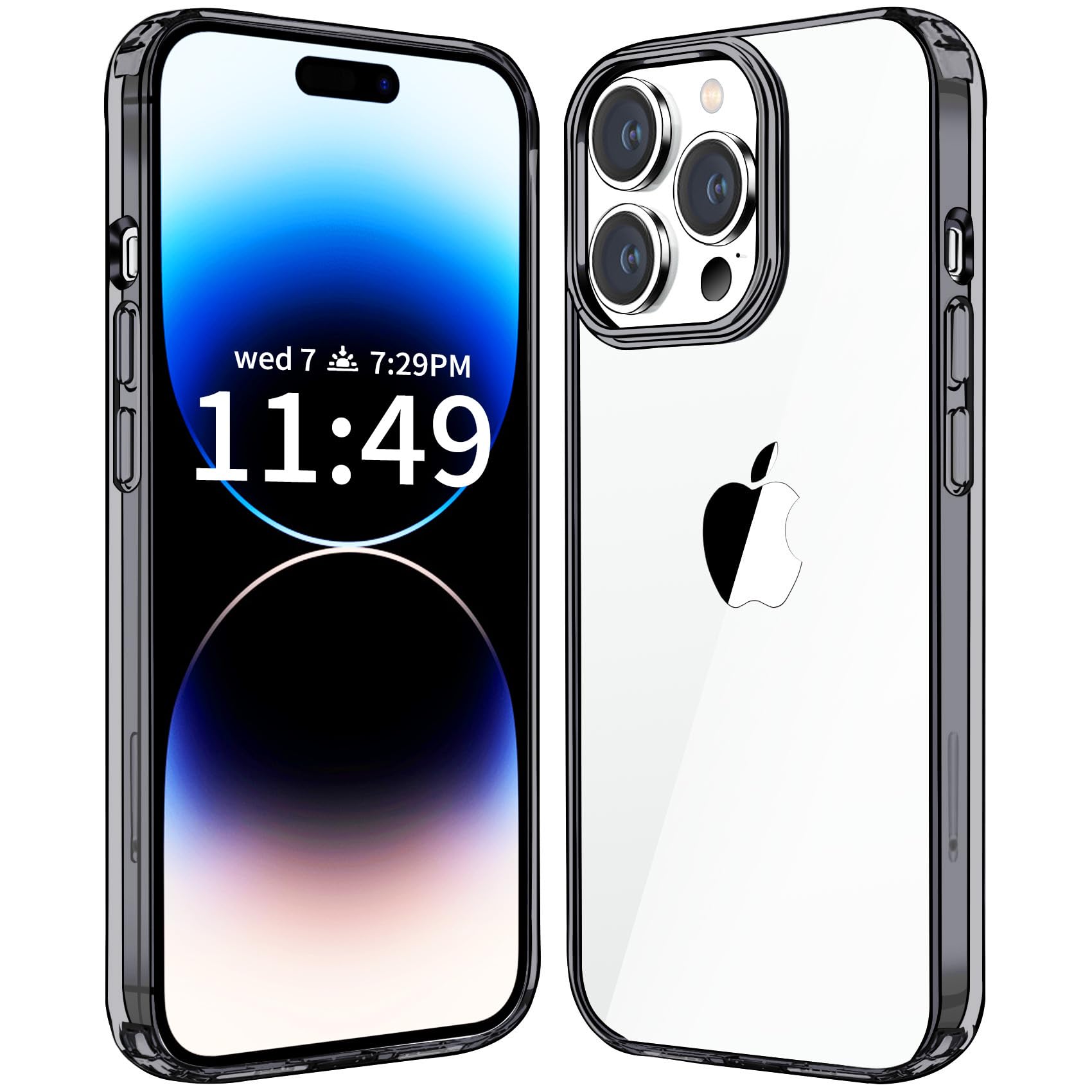 JJGoo Compatible with iPhone 14 Pro Case Clear, Non-Yellowing Shockproof Phone Case for 14 Pro, Slim Anti-Scratch Hard PC Back Protective Cover Bumper 2022, Transparent Black