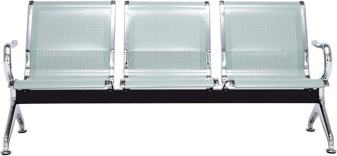 Walcut 3-Seat Silver Bench Barber Salon Airport Reception Waiting Room For airport,Hospital,Barber shop School,Market And So On