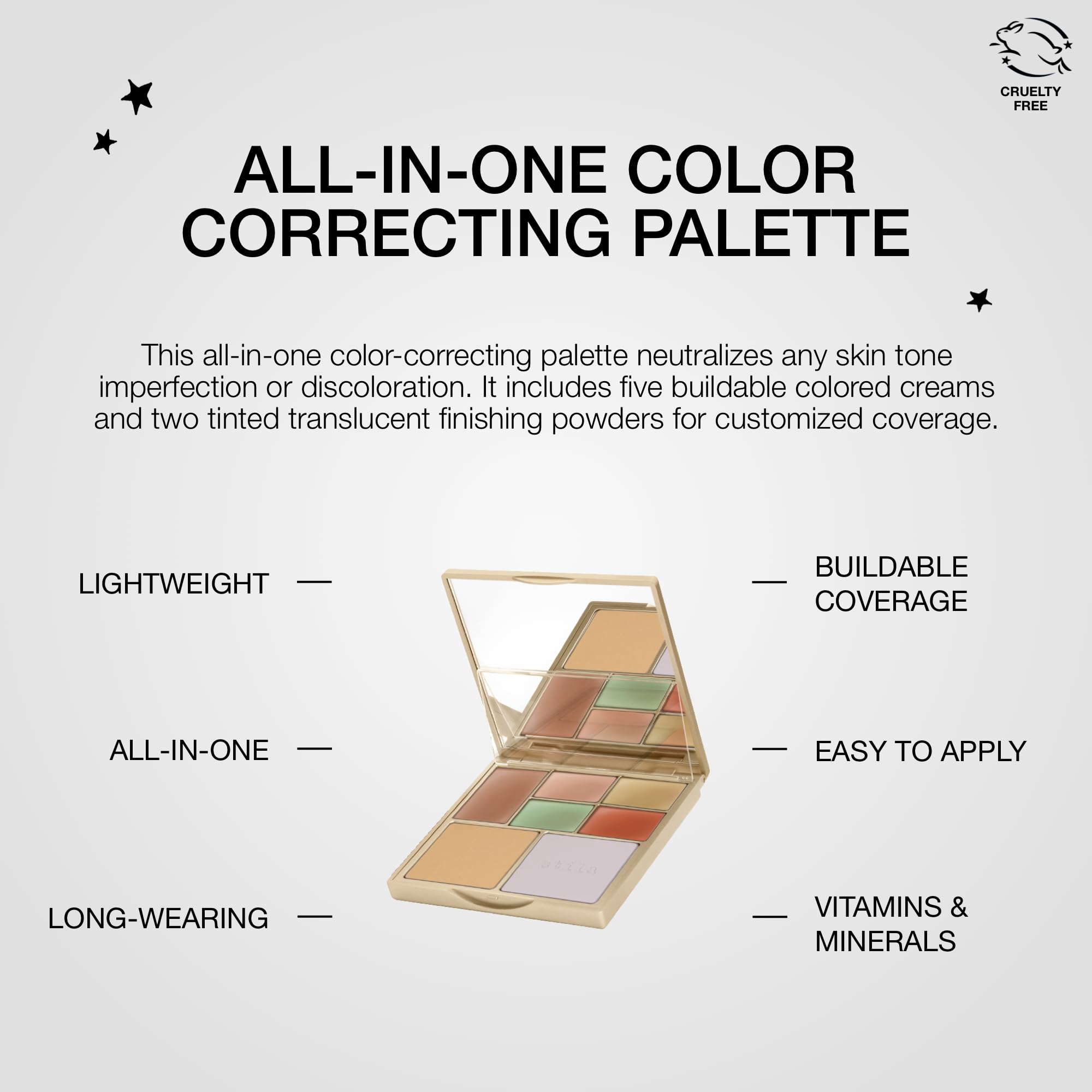 stila Color Correcting Palette, Correct And Perfect All In One, Cream & Powder Face Makeup for Dark Circles, Redness, 0.45 Oz.