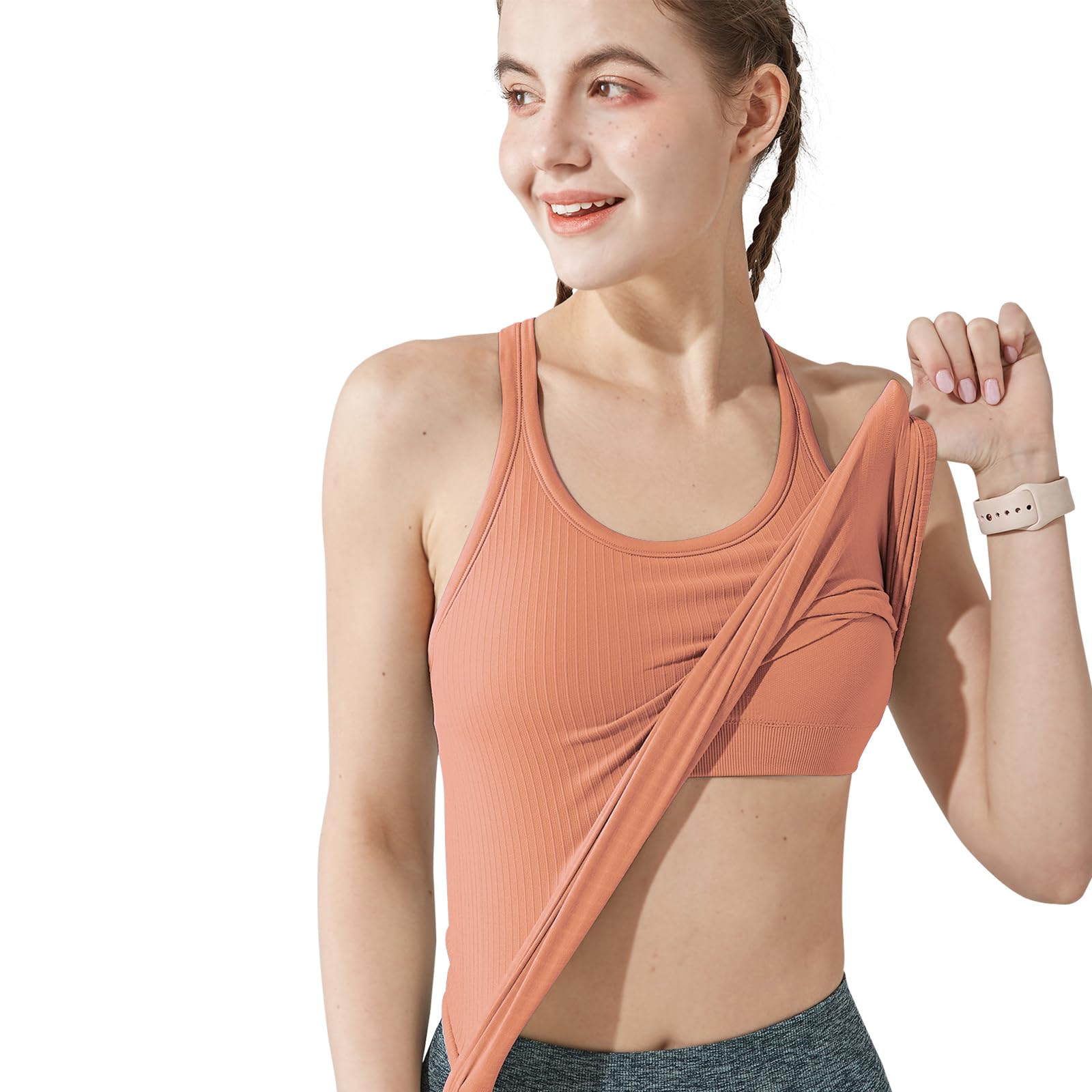 Yoga Racerback Tank Top for Women with Built in Bra,Women's Padded Sports Bra Fitness Workout Running Shirts