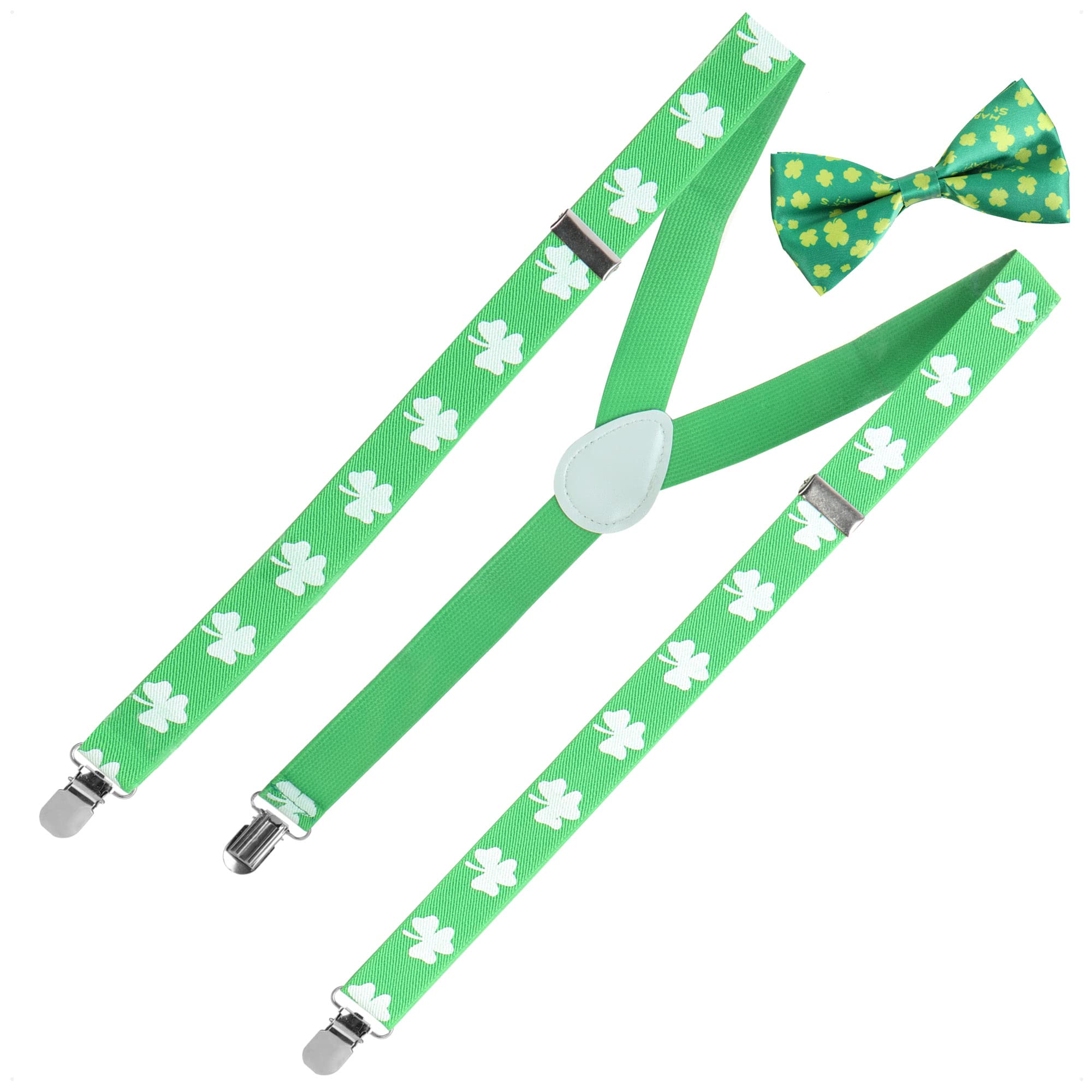 com-four® 2-piece St. Patrick's Day set - braces and bow tie in Leprechaun look - costume accessories - costume outfit for carnival and theme parties (02 pieces - Set16)