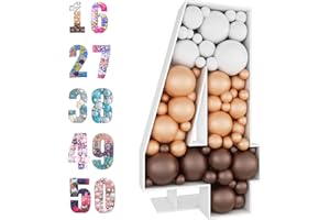 JoyBox Design 4ft Mosaic Balloon Frame Number 4 Light Up Marquee Pre-Cut Kit Number Cut-Out Extra Large Foam Board Backdrop Birthday Baby Party Anniversary…