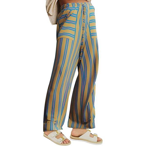 EZAPINE Women's Wide Leg Striped Palazzo Pants Loose Fit Comfy