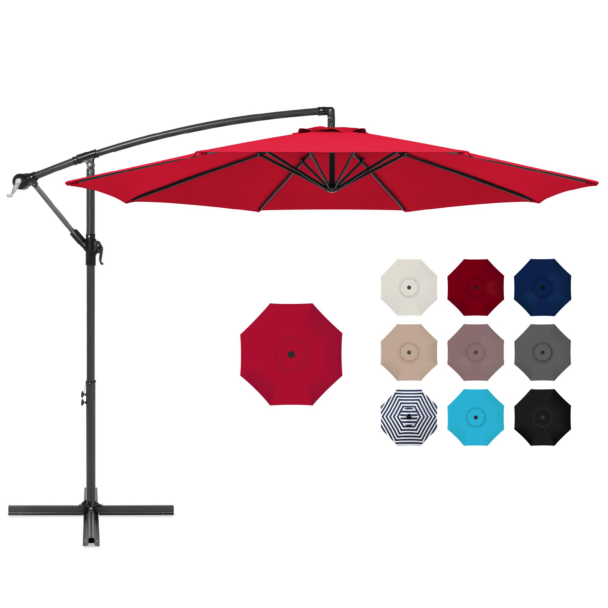 Best Choice Products 10ft Offset Hanging Market Patio Umbrella w/Easy Tilt Adjustment, Polyester Shade, 8 Ribs for Backyard, Poolside, Lawn and Garden - Red