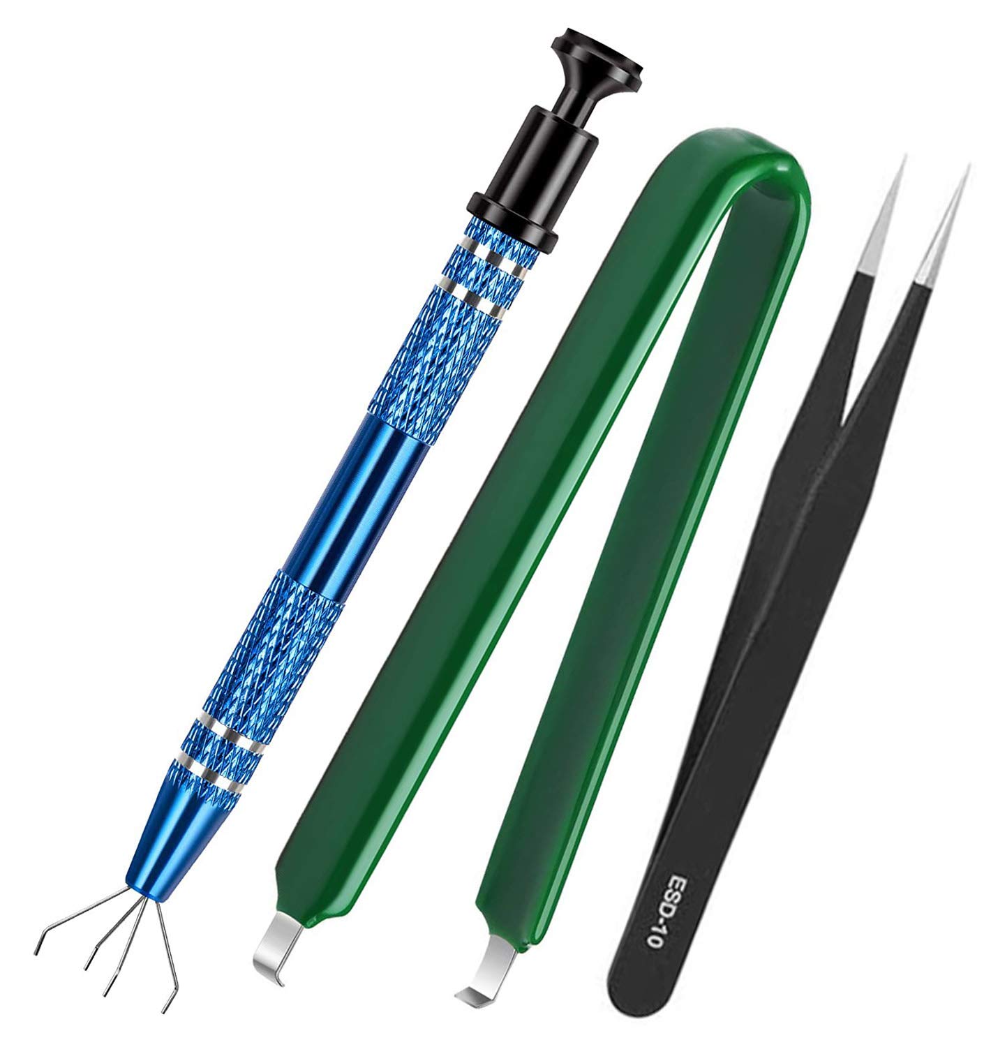 Youmile 4-Claw Pickup Tool Stainless Steel IC Chip Pullers for Small Parts IC Chip, Electronic Components, Nuts, Jewelry Making Accessory with Antistatic Clip Pliers IC Chip Extractor, Tweezer