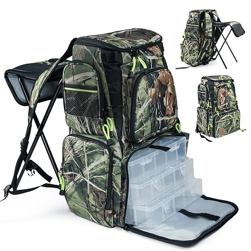 Fishing Backpack Tackle Box Bag with Rod Holder Boxes Foldable