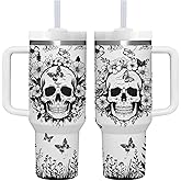 AMZUShome 40 OZ Goth Skull Tumbler with Handle.Skull Lover Tumblers Gift.Unique Birthday Christmas Halloween Goth Skull Cup Gifts.40 OZ skull Tumbler Gifts for Women.