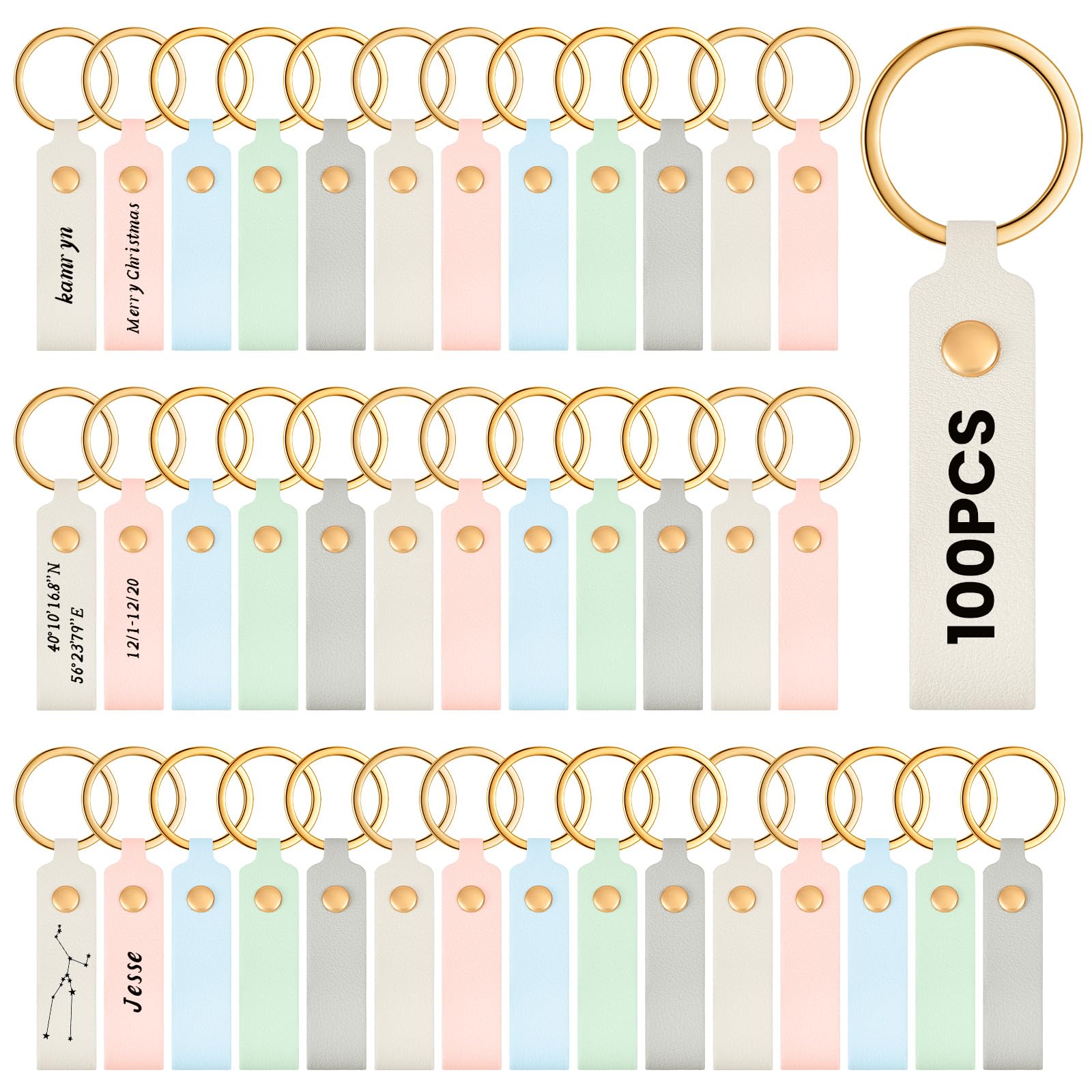 View 1 of **INCOMPLETE, BLUE ONLY** Wavyknot 20 Pcs PU Leather Keychain Blanks Bulk Laser Engraving Blanks Keychain Kit with Key Rings for DIY Key Chains Craft(3.7 x 0.7 Inches, Vivid Color)