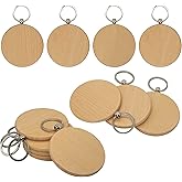 3 Inch Big Round Wood Engraving Blanks Wood Blanks Blank Wooden Key Tag with Keychain (20 PCS)