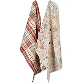 DII Fall Basics Kitchen Dishtowel Collection Printed & Plaid Fall Dish Towel Set, 18x28, Autumn Leaves, 2 Count