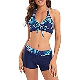 Century Star Women Two Piece Swimsuit with Boy Shorts - Modest Swimming Suits High Waisted Bathing Suits Bikini Set