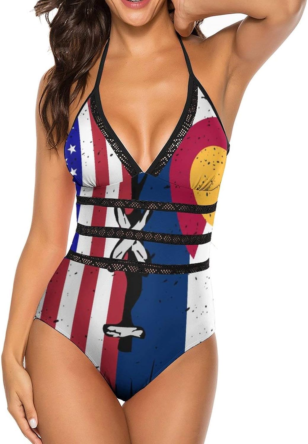 Colorado X American Flag Women's One Piece Swimwear Bikini Halter