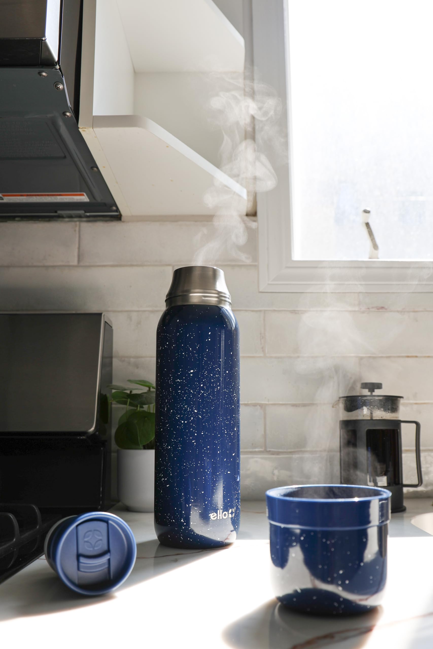 Ello Therma 32oz Insulated Stainless Steel Thermos for Hot & Cold Beverages with Leak Proof Lid & Built-in Cup, Triple Wall Insulation, Hot 24 Hrs, Perfect for Coffee,Tea, Dishwasher Safe, Blue