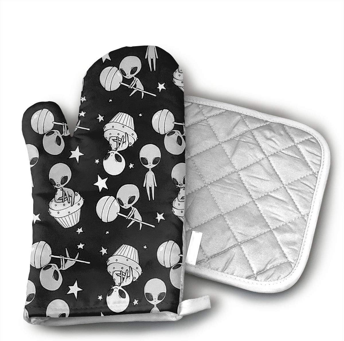 MEILVWEN Universe Alien Oven Mitt and Pot Holder, Heat Resistant for Cooking and Baking Kitchen Gift