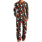 EverFahsion Mens Pajamas Set Soft Pjs Long Sleeve Sleep Set Lightweight Sleepwear 2-Piece Plaid Lounge Set with Pockets M-XL