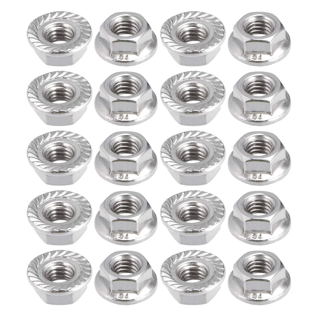 sourcing map M6 Serrated Flange Hex Lock Nuts, 201 Stainless Steel, 20 Pcs