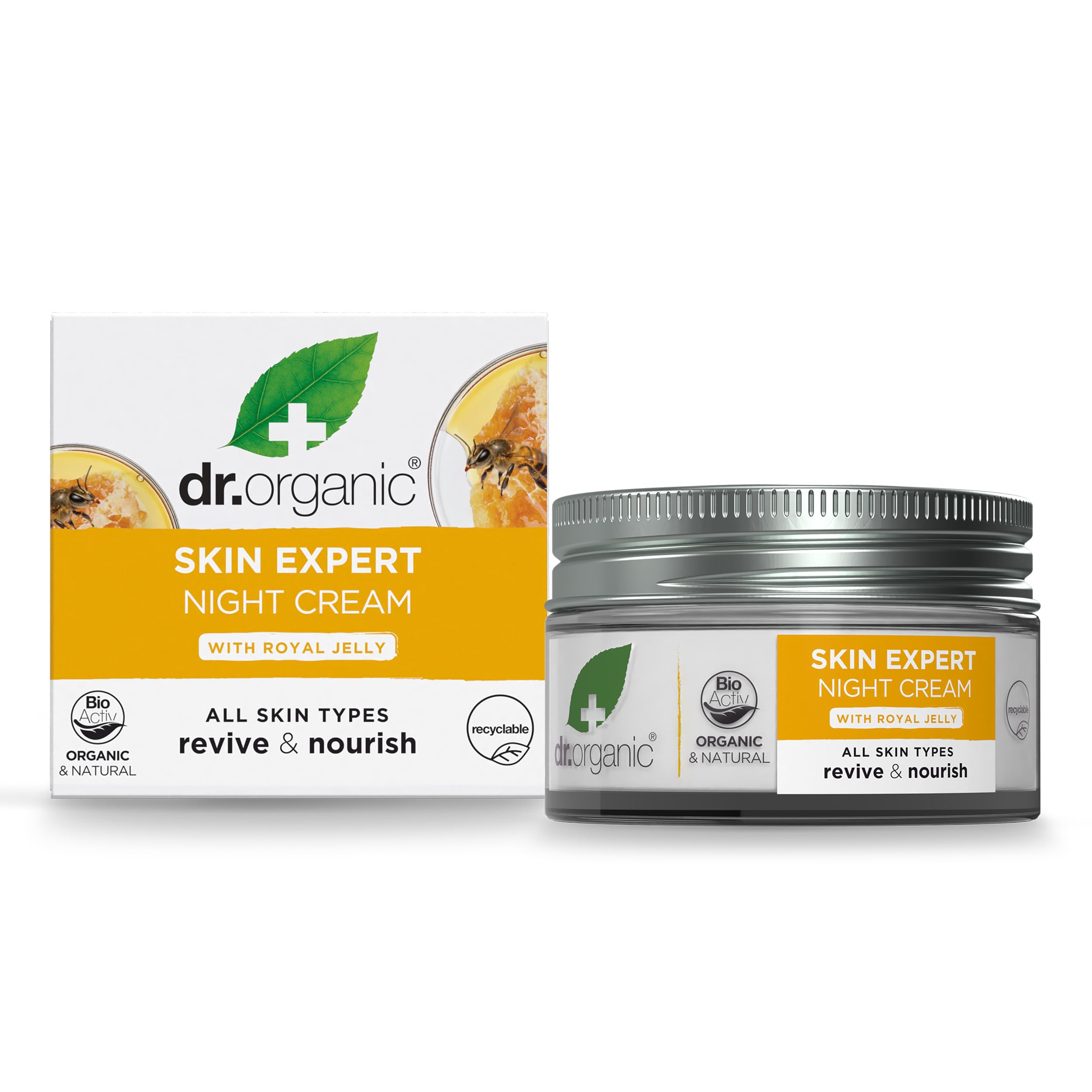 Dr Organic Royal Jelly Night Cream, Healthy-Aging, All Skin Types, Mens, Womens, Natural, Vegetarian, Cruelty-Free, Paraben & SLS-Free, Recycled & Recyclable, Organic, 50ml, Packaging may vary